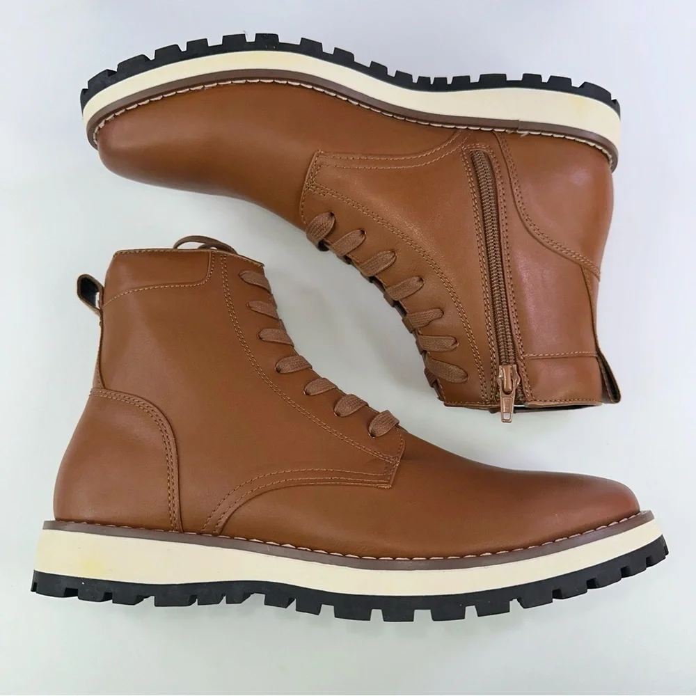 Alfani Men's Andres Lace Up Ankle Boot Leather Tan Size 8.5M